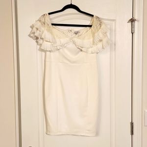 Off-White Off-the-Shoulder Lace Accent Dress